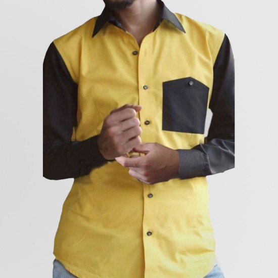 Yellow Casual Shirt with Black Pocket and Sleeves